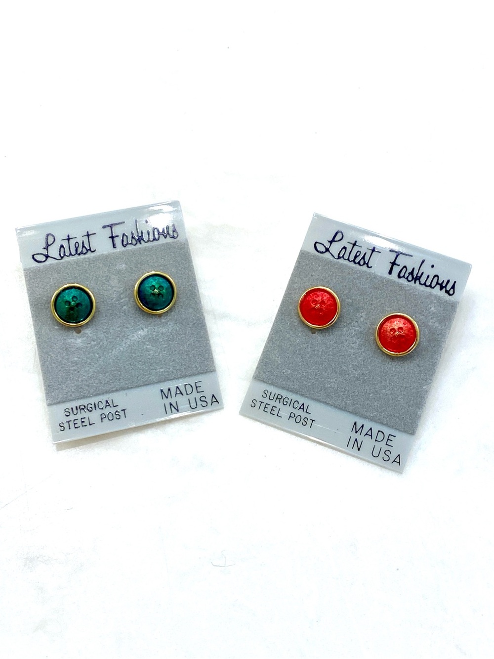 NWT Vintage Glitter Button Stud Earrings Set | Teal Green Red Gold